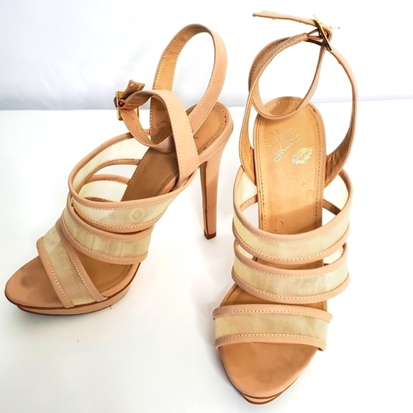 Colin Stuart Stiletto Sandals Mesh Panels Ankle Strap Neutral Size 9 - Picture 1 of 15
